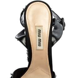 Pre Owned Miu Miu Black Satin Embellished Platform Ankle Strap Sandals Size 36.5