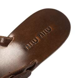 Miu Miu Brown Leather  Beaded Thong Sandals Size 37