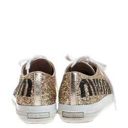 Pre Owned Miu Miu Metallic Gold Glitter Low Top Sneakers Size 36