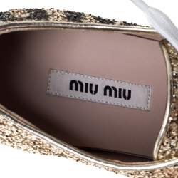 Pre Owned Miu Miu Metallic Gold Glitter Low Top Sneakers Size 36