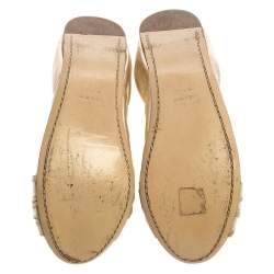 Pre Owned Miu Miu Metallic Gold Leather Crystal Embellished Scrunch Flats Size 38.5