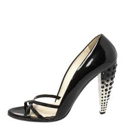 MIU MIU Black Patent Leather Crystal Embellished Heel Sandals Size 39