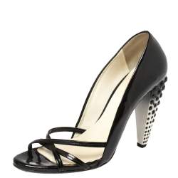 MIU MIU Black Patent Leather Crystal Embellished Heel Sandals Size 39