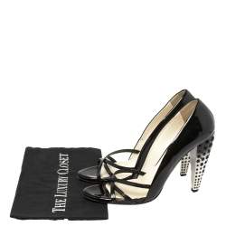 مملوكة مسبقًا MIU MIU Black Patent Leather Crystal Embellished Heel Sandals Size 39