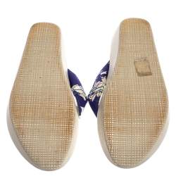 Miu Miu Blue/White Printed Canvas Thong Wedge Sandals Size 37