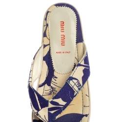Miu Miu Blue/White Printed Canvas Thong Wedge Sandals Size 37