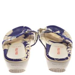 Miu Miu Blue/White Printed Canvas Thong Wedge Sandals Size 37