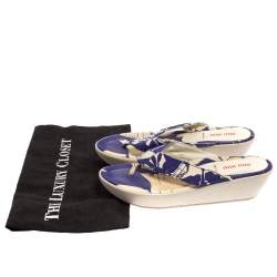 Miu Miu Blue/White Printed Canvas Thong Wedge Sandals Size 37