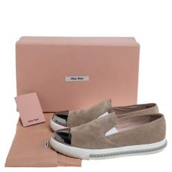 Miu Miu Beige Suede Metal Cap Toe Platform Slip On Sneakers Size 36.5
