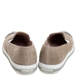 Miu Miu Beige Suede Metal Cap Toe Platform Slip On Sneakers Size 36.5