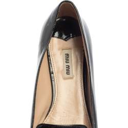 Pre Owned Miu Miu Black Patent Leather Crystal Embellished Heel Bow Slip On Loafers Size 40