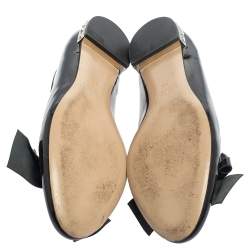 Pre Owned Miu Miu Black Patent Leather Crystal Embellished Heel Bow Slip On Loafers Size 40