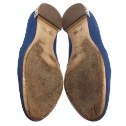 Pre Owned حذاء سليبرز ميو ميو سموكينغ ترصيعات كريستال مطرز كانفاس أزرق مقاس 39