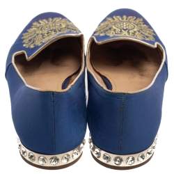 Pre Owned حذاء سليبرز ميو ميو سموكينغ ترصيعات كريستال مطرز كانفاس أزرق مقاس 39