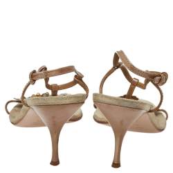 Pre Owned Miu Miu Leather And Suede T Strap Slingback Sandals Size39.5
