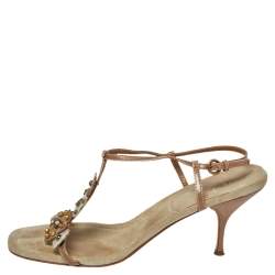 Pre Owned Miu Miu Leather And Suede T Strap Slingback Sandals Size39.5