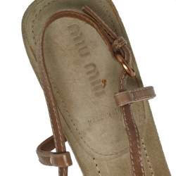Pre Owned Miu Miu Leather And Suede T Strap Slingback Sandals Size39.5