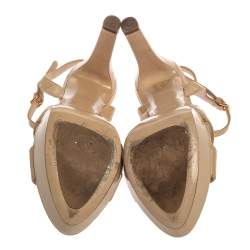 Miu Miu Beige Patent Leather Ankle Strap Platform Sandals Size 38