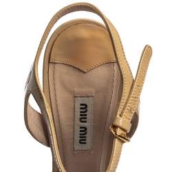Miu Miu Beige Patent Leather Ankle Strap Platform Sandals Size 38