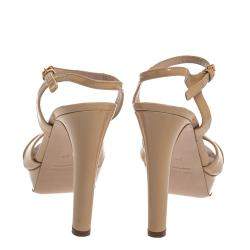 Miu Miu Beige Patent Leather Ankle Strap Platform Sandals Size 38