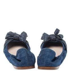 Pre Owned حذاء فلات باليه ميو ميو مجعد فيونكة جلد ودنيم أزرق مقاس 40.5 