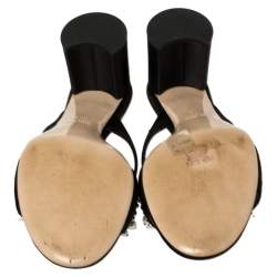 مملوكة مسبقًا Miu Miu Black Crystal And Pearl Embellished Satin Slide Sandals Size 40.5