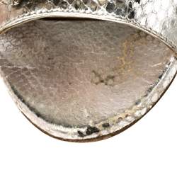 Pre Owned Miu Miu Metallic Silver Embossed Python Leather Crystal Embellished Flat Slides Size 39.5