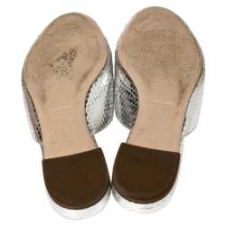 Pre Owned Miu Miu Metallic Silver Embossed Python Leather Crystal Embellished Flat Slides Size 39.5