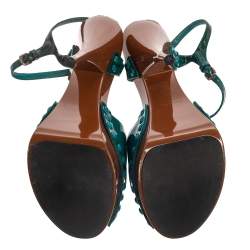 Pre Owned Miu Miu Green Patent Leather Platform Peep Toe Pump Slingback Size 36