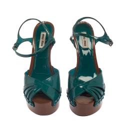 Pre Owned Miu Miu Green Patent Leather Platform Peep Toe Pump Slingback Size 36