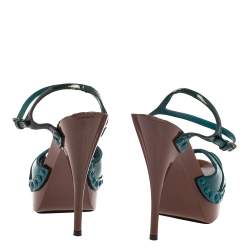 Pre Owned Miu Miu Green Patent Leather Platform Peep Toe Pump Slingback Size 36