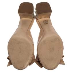 مملوكة مسبقًا Miu Miu Beige Patent Leather Crystal Embellished Slide Sandals Size 39