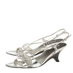 Miu Miu Silver Leather Slingback Strappy Sandals Size 39