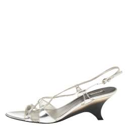 Miu Miu Silver Leather Slingback Strappy Sandals Size 39