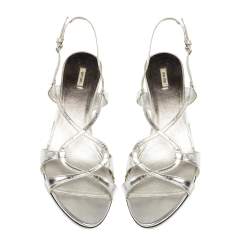 Miu Miu Silver Leather Slingback Strappy Sandals Size 39