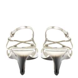 Miu Miu Silver Leather Slingback Strappy Sandals Size 39