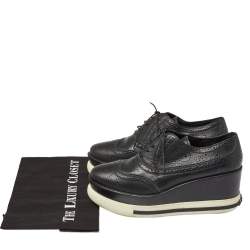 Pre Owned Miu Miu Black Brogue Leather Oxford Platform Sneakers Size 40