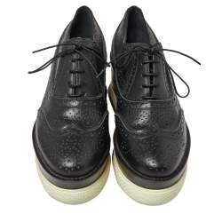 Pre Owned Miu Miu Black Brogue Leather Oxford Platform Sneakers Size 40