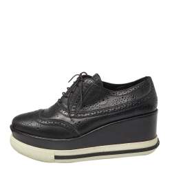 Pre Owned Miu Miu Black Brogue Leather Oxford Platform Sneakers Size 40