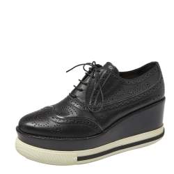 Pre Owned Miu Miu Black Brogue Leather Oxford Platform Sneakers Size 40