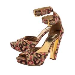 Miu Miu Multicolor Printed Fabric Ankle Strap Sandals Size 38.5