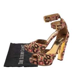 Miu Miu Multicolor Printed Fabric Ankle Strap Sandals Size 38.5