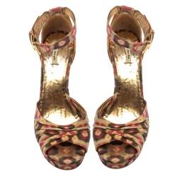 Miu Miu Multicolor Printed Fabric Ankle Strap Sandals Size 38.5