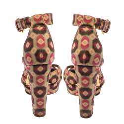Miu Miu Multicolor Printed Fabric Ankle Strap Sandals Size 38.5