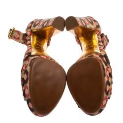 Miu Miu Multicolor Printed Fabric Ankle Strap Sandals Size 38.5