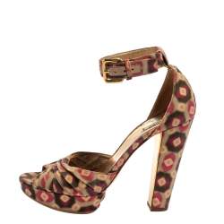 Miu Miu Multicolor Printed Fabric Ankle Strap Sandals Size 38.5
