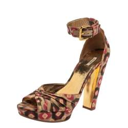 Miu Miu Multicolor Printed Fabric Ankle Strap Sandals Size 38.5