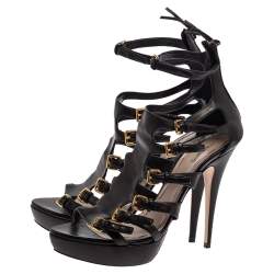 Miu Miu Black Leather Multi Strap Platform Sandals Size 40.5