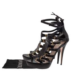 Miu Miu Black Leather Multi Strap Platform Sandals Size 40.5