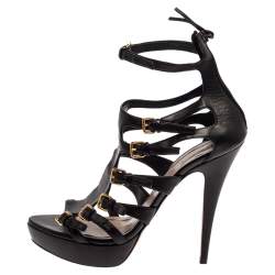 Miu Miu Black Leather Multi Strap Platform Sandals Size 40.5